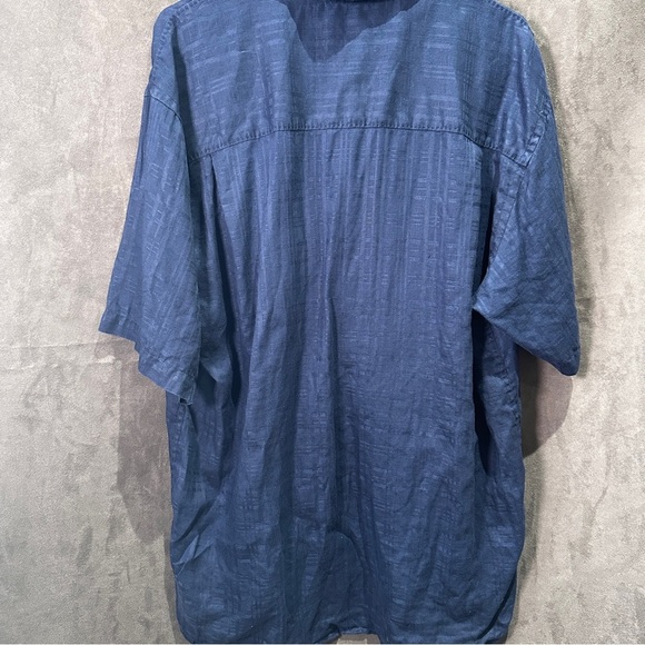 Tommy Bahama Linen Camp Shirt Pintuck Pleats Dual Pockets Navy Blue Men’s L - Picture 10 of 11